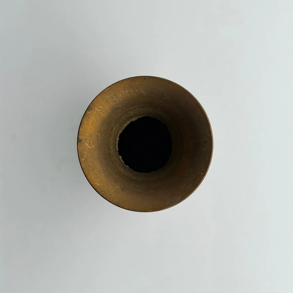 Vintage Etched Brass Vase Gold Red Floral Boho Hand‎ Crafted India Old World